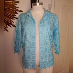 Blue embroidered cotton blouse size medium
